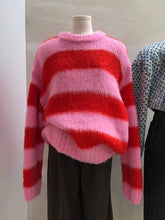Pull à col rond rayé à blocs de couleurs pour femme, pull chaud